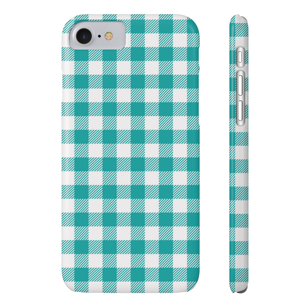 Slim Turquoise Gingham Gift for Her Cute Phone Cases for Iphone 16 Pro Max | iPhone 15 Case | iPhone 15 Pro Max Case, Iphone 14, 13, 12, 11, 10, 8, 7 - Studio40ParkLane