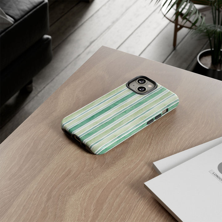 Aesthetic Tough Green Watercolor Stripes Premium Phone Case - For iPhone 17 Pro Max iPhone 16 Pro iPhone 15 Iphone 14 Plus 13 Pro 12 11 10 - Studio40ParkLane