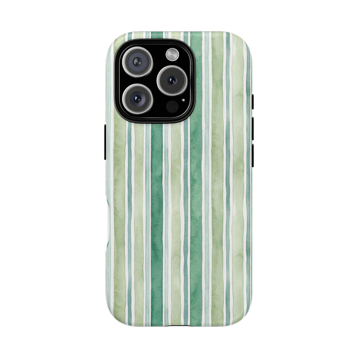 Aesthetic Tough Green Watercolor Stripes Premium Phone Case - For iPhone 17 Pro Max iPhone 16 Pro iPhone 15 Iphone 14 Plus 13 Pro 12 11 10 - Studio40ParkLane