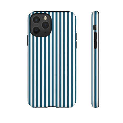 Tough Premium Teal Blue Stripes Phone Case Gift for Her - For Apple iPhone 16 Pro Max 16e iPhone 15 Pro iPhone Iphone 14 Plus 13 Pro 12 SE XR - Studio40ParkLane