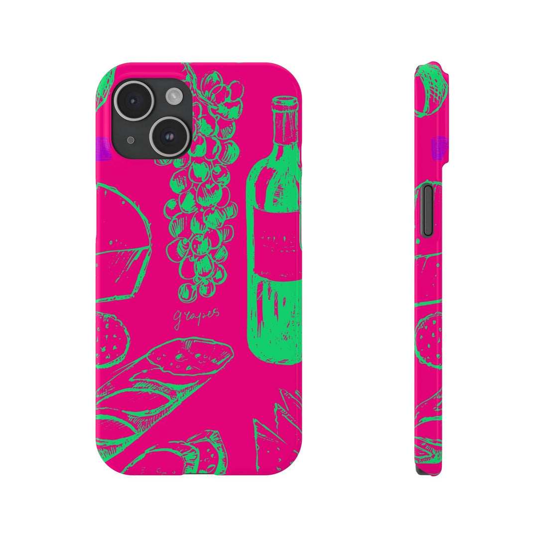 Slim French Food Wine Pink Green Cute Phone Cases for Iphone | iPhone 15 Case | iPhone 15 Pro Max Case, Iphone 14, Iphone 14 Pro Max, Iphone 13, - Studio40ParkLane