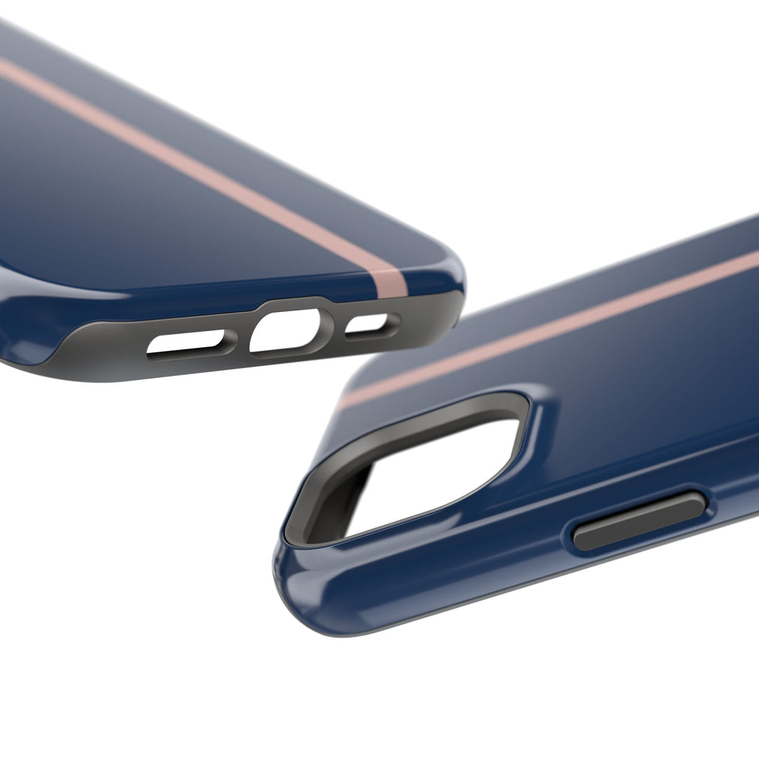 MagSafe Navy Blue Blush Pink Stripe Tough Phone Case iPhone 18 17 16 15 14 13 Pro Max Samsung Galaxy S26 Dual Layer Modern Luxury Cover - Studio40ParkLane