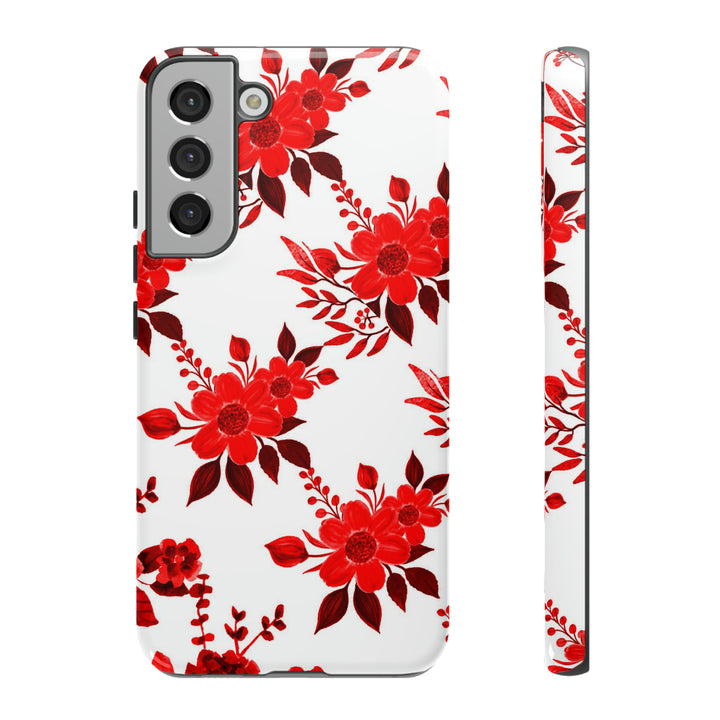Cute Samsung Phone Case | Aesthetic Samsung Phone Case | Galaxy S23, S22, S21, S20 | Red White Flowers, Protective Phone Case - Studio40ParkLane