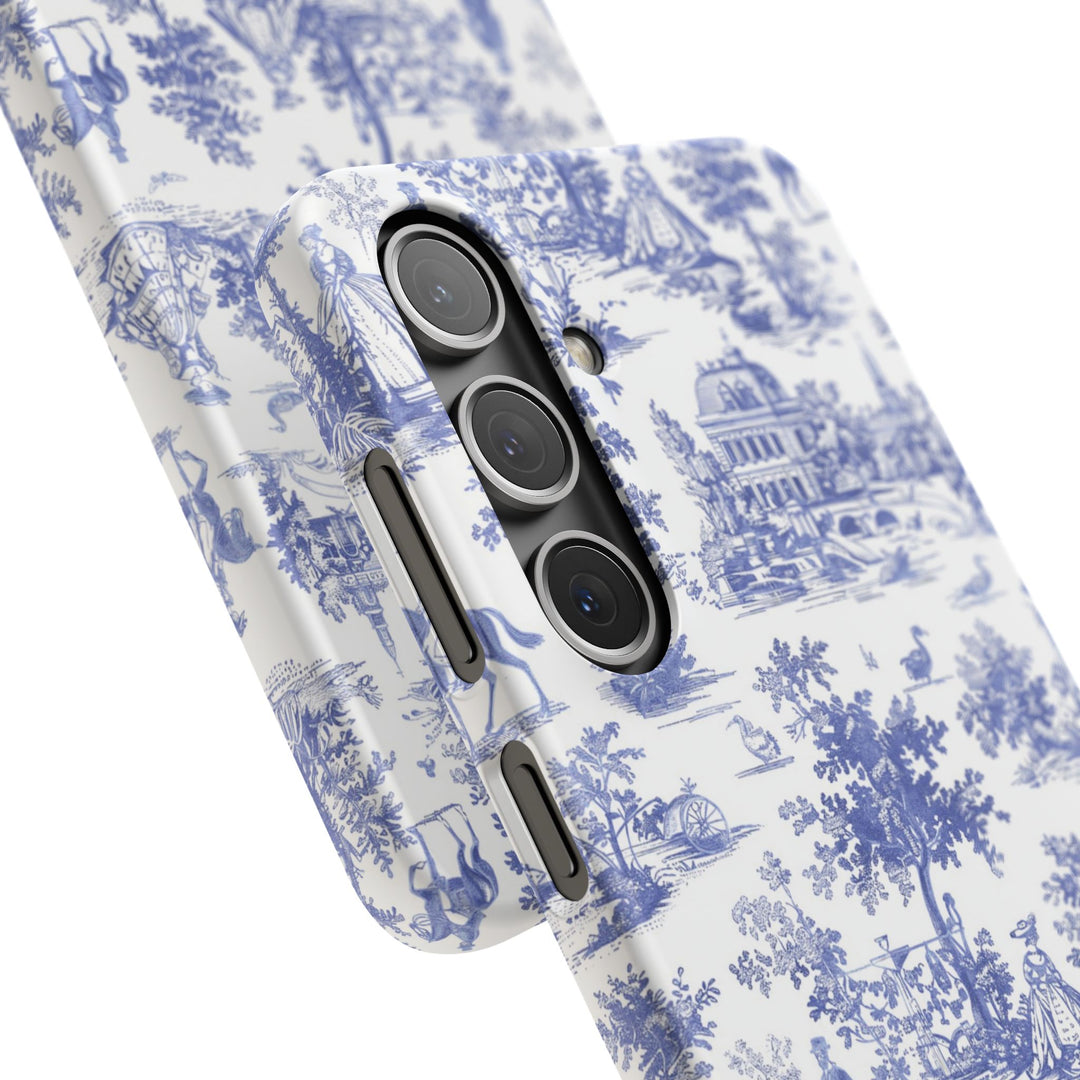 Sleek Snap Blue French Toile Cute Phone Case for iPhone 16 15 14 13 12 11 X Xs Max Xr Pro Plus Samsung Galaxy S24 S23 S22 S21 S20 Note Ultra