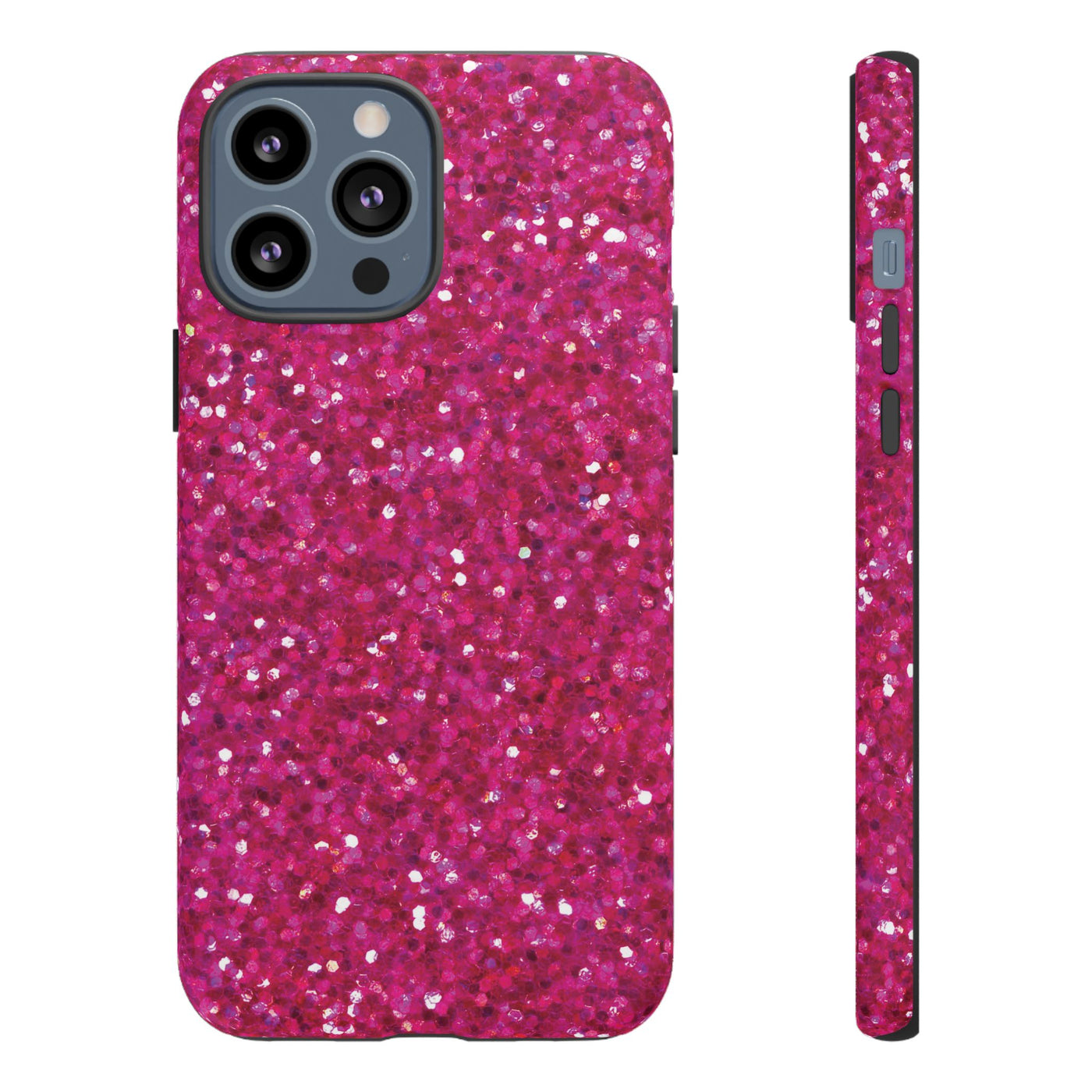 Chic Pink Faux Play on Glitter Effect Cute Phone Case, for IPhone 16 pro Max | Iphone 15, Iphone 14, IPhone 13 Case, 11 8 7, Samsung Galaxy S24, S23, S22, S21, 2 Layer Protection