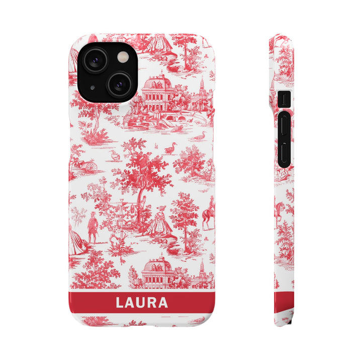 Snap French Toile Personalized Initial Custom Gift for Her Cute Phone Cases for Samsung S24, S23, S22, S21, S20, Plus and Ultra and Iphone, 16, 15, 14, 13, 12, 11. 10 - Studio40ParkLane