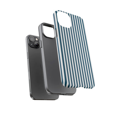 Tough Premium Teal Blue Stripes Phone Case Gift for Her - For Apple iPhone 16 Pro Max 16e iPhone 15 Pro iPhone Iphone 14 Plus 13 Pro 12 SE XR - Studio40ParkLane
