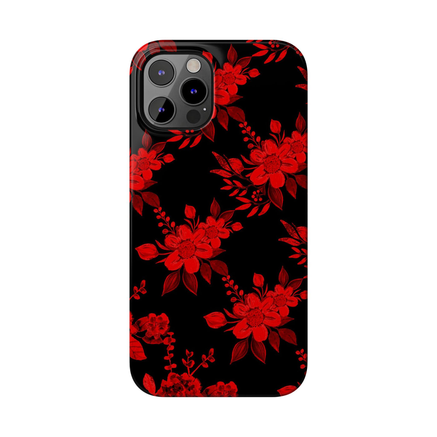 Slim Cute Phone Cases for Iphone - | iPhone 15 Case | iPhone 15 Pro Max Case, Iphone 14 Case, Iphone 14 Pro Max, Iphone 13, Red Black Flowers