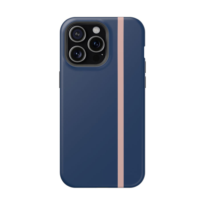MagSafe Navy Blue Blush Pink Stripe Tough Phone Case iPhone 18 17 16 15 14 13 Pro Max Samsung Galaxy S26 Dual Layer Modern Luxury Cover - Studio40ParkLane