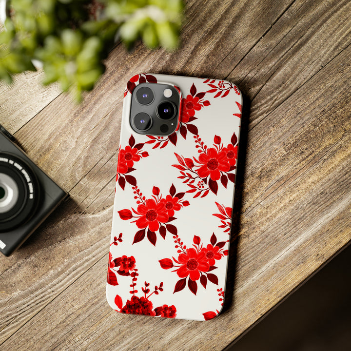 Slim Cute Phone Cases for Iphones - | iPhone 15 Case | iPhone 15 Pro Max Case, Iphone 14 Case, Iphone 14 Pro Max, Iphone 13, Red White Flowers - Studio40ParkLane