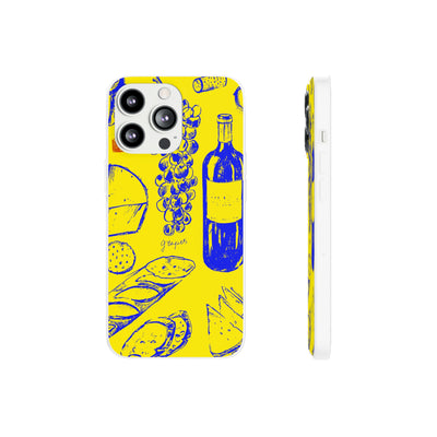 Cute Flexi Phone Cases, French Food Wine Yellow Blue, Compatible with Samsung Galaxy S23, Samsung S22, Samsung S21, Samsung S20, Galaxy S20 Ultra