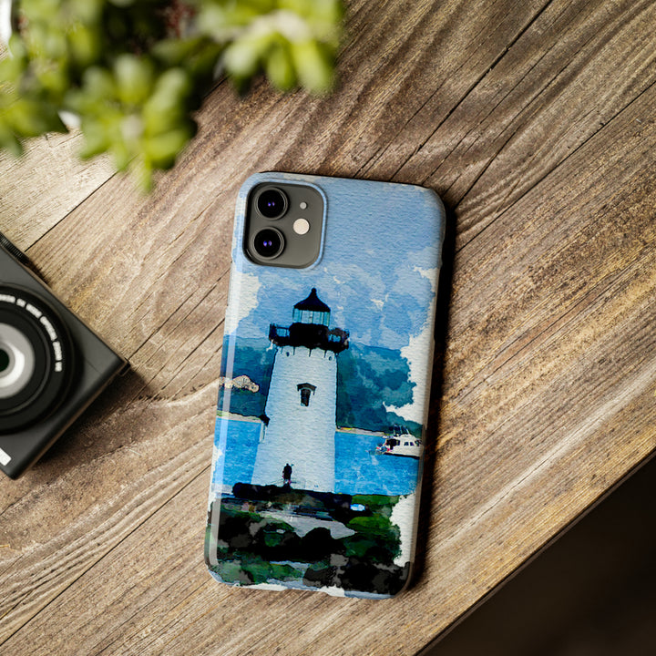Slim Cute Phone Cases for Iphone - | iPhone 15 Case | iPhone 15 Pro Max Case, Iphone 14 Case, Iphone 14 Pro Max, Iphone 13, Beach Lighthouse Blue - Studio40ParkLane