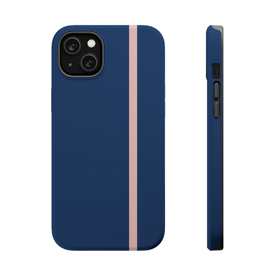 MagSafe Navy Blue Blush Pink Stripe Tough Phone Case iPhone 18 17 16 15 14 13 Pro Max Samsung Galaxy S26 Dual Layer Modern Luxury Cover - Studio40ParkLane