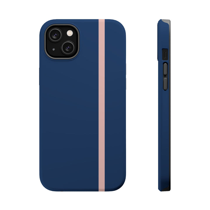 MagSafe Navy Blue Blush Pink Stripe Tough Phone Case iPhone 18 17 16 15 14 13 Pro Max Samsung Galaxy S26 Dual Layer Modern Luxury Cover - Studio40ParkLane