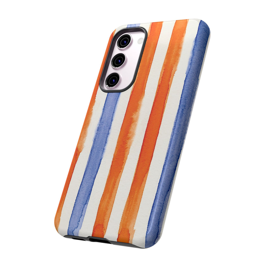 Tough Cute Blue Orange Stripes Phone Case, for IPhone 17 Pro Max | Iphone 17 Air, Iphone 16, IPhone 15, 14 13 12, Samsung Galaxy S26, S25, S24, S23 - Studio40ParkLane