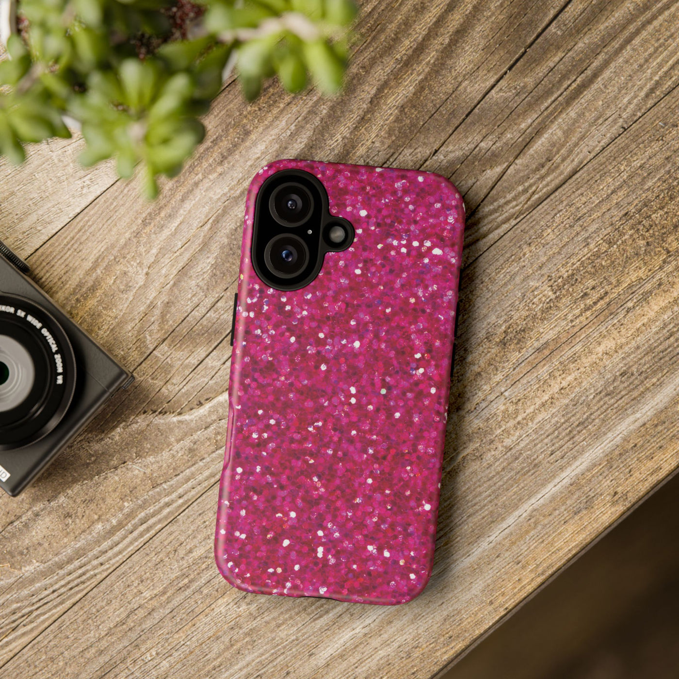 Chic Pink Faux Play on Glitter Effect Cute Phone Case, for IPhone 16 pro Max | Iphone 15, Iphone 14, IPhone 13 Case, 11 8 7, Samsung Galaxy S24, S23, S22, S21, 2 Layer Protection