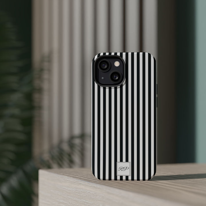 Custom Personalized Black White Striped Magsafe Phone Case for Iphone 17 - | iPhone 16 Pro Max Case | iPhone 15 Case Iphone 14 13 12 11 10 - Studio40ParkLane