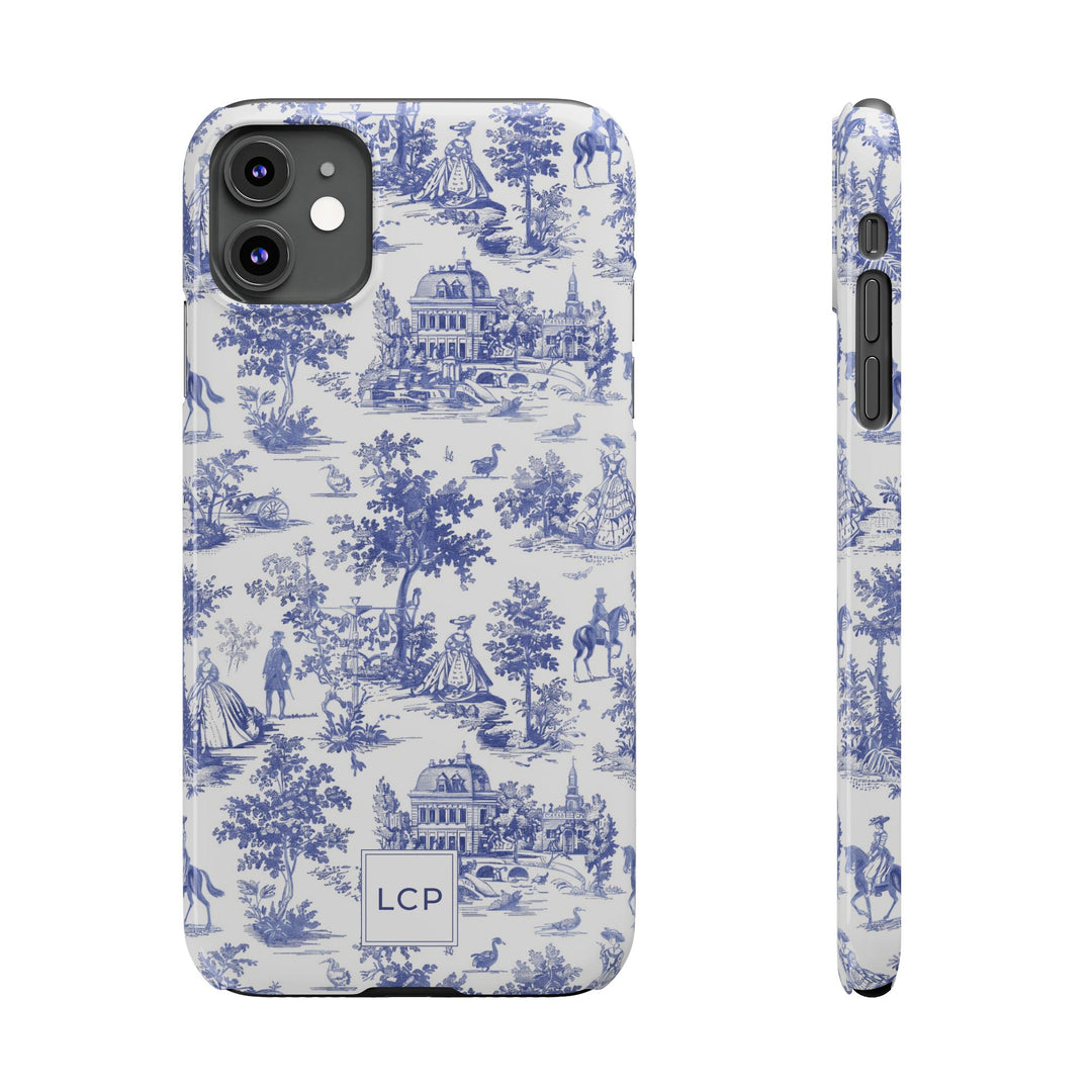 Slim Personalized Slim Blue Vintage French Toile Cute Phone Cases for Iphone 16 Pro Max | iPhone 15 Case | iPhone 15 Pro Max Case, Iphone 14, Iphone 14 Pro Max, Iphone 13 12 11 8 7 - Studio40ParkLane