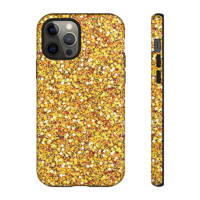 Chic Gold Faux Play on Glitter Effect Cute Phone Case, for IPhone 16 pro Max | Iphone 15, Iphone 14, IPhone 13 Case, 11 8 7, Samsung Galaxy S24, S23, S22, S21, 2 Layer Protection