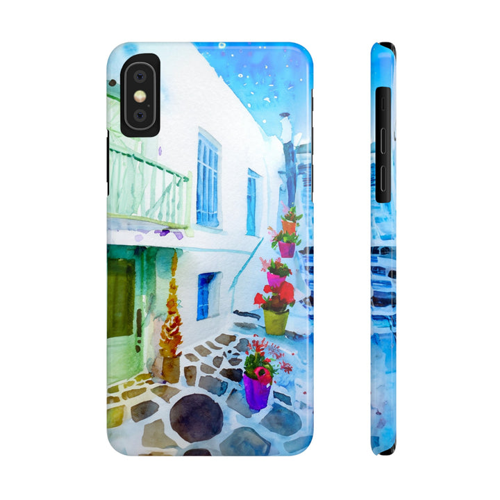 Slim Cute Phone Cases for Iphone | iPhone 15 Case | iPhone 15 Pro Max Case, Iphone 14, Iphone 14 Pro Max, Iphone 13, Colorful Greek Alley Watercolor - Studio40ParkLane