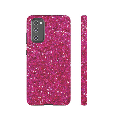 Chic Pink Faux Play on Glitter Effect Cute Phone Case, for IPhone 16 pro Max | Iphone 15, Iphone 14, IPhone 13 Case, 11 8 7, Samsung Galaxy S24, S23, S22, S21, 2 Layer Protection