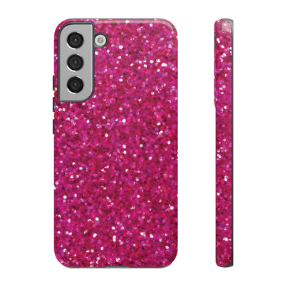 Chic Pink Faux Play on Glitter Effect Cute Phone Case, for IPhone 16 pro Max | Iphone 15, Iphone 14, IPhone 13 Case, 11 8 7, Samsung Galaxy S24, S23, S22, S21, 2 Layer Protection