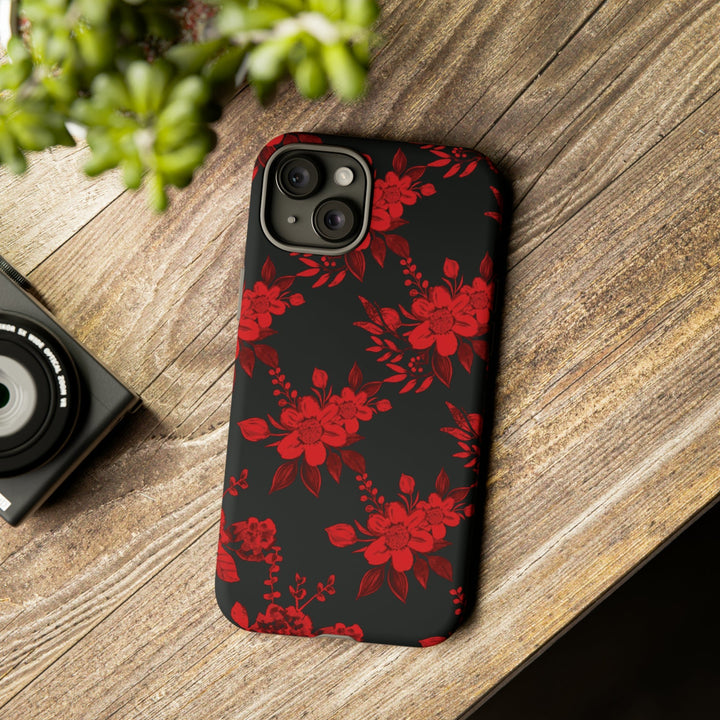 Cute IPhone Case | Red Black Flowers, iPhone 15 Case | iPhone 15 Pro Case, Iphone 14 Case, Iphone 14 Pro Max Case, Protective Iphone Case - Studio40ParkLane