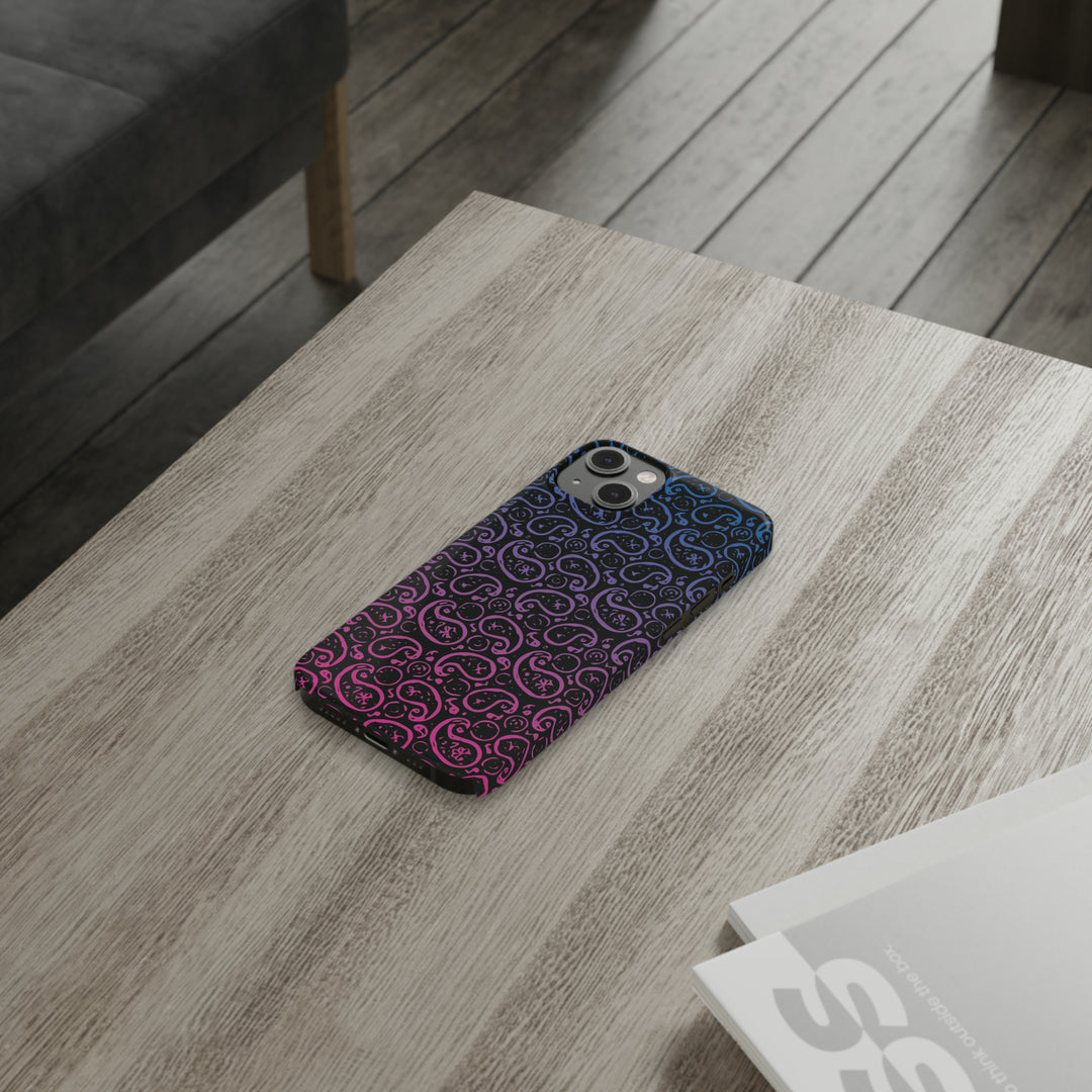 Slim Cute Phone Cases for Iphone - | iPhone 15 Case | iPhone 15 Pro Max Case, Iphone 14 Case, Iphone 14 Pro Max, Iphone 13, Paisley Blue Pink Black - Studio40ParkLane