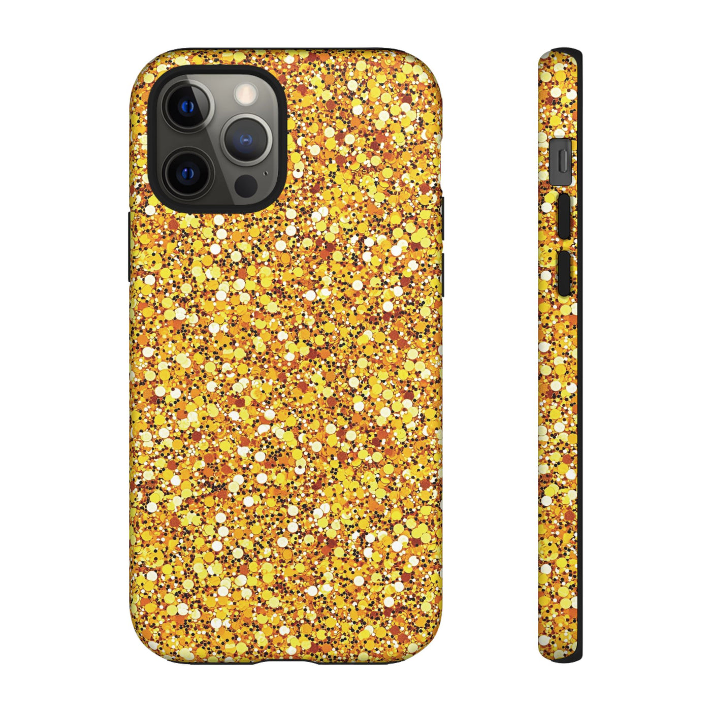 Chic Gold Faux Play on Glitter Effect Cute Phone Case, for IPhone 16 pro Max | Iphone 15, Iphone 14, IPhone 13 Case, 11 8 7, Samsung Galaxy S24, S23, S22, S21, 2 Layer Protection