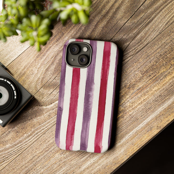 Tough Cute Wine Red Purple Stripes Phone Case, for IPhone 17 Pro Max | Iphone 17 Air, Iphone 16, IPhone 15, 14 13 12, Samsung Galaxy S26, S25, S24, S23 - Studio40ParkLane