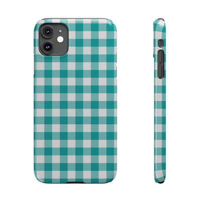 Slim Turquoise Gingham Gift for Her Cute Phone Cases for Iphone 16 Pro Max | iPhone 15 Case | iPhone 15 Pro Max Case, Iphone 14, 13, 12, 11, 10, 8, 7