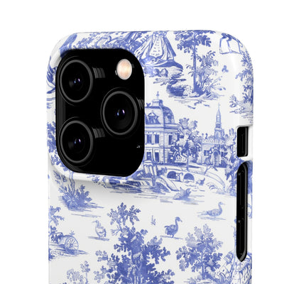 Snap Blue Vintage French Toile Cute Phone Cases for Samsung Galaxy S24, S23, S22, S21, S20, Plus, Ultra, Iphone 16, 15, 14, Pro and Max