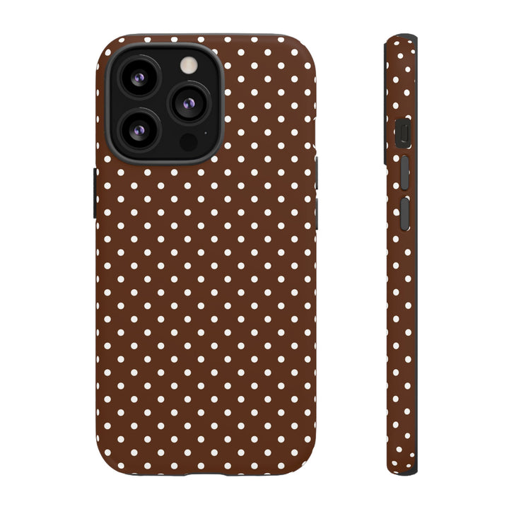 Aesthetic Tough Mocha Brown Polka Dots Premium Phone Case - For iPhone 17 Pro Max iPhone 16 Pro iPhone 15 Iphone 14 Plus 13 Pro 12 11 10 - Studio40ParkLane
