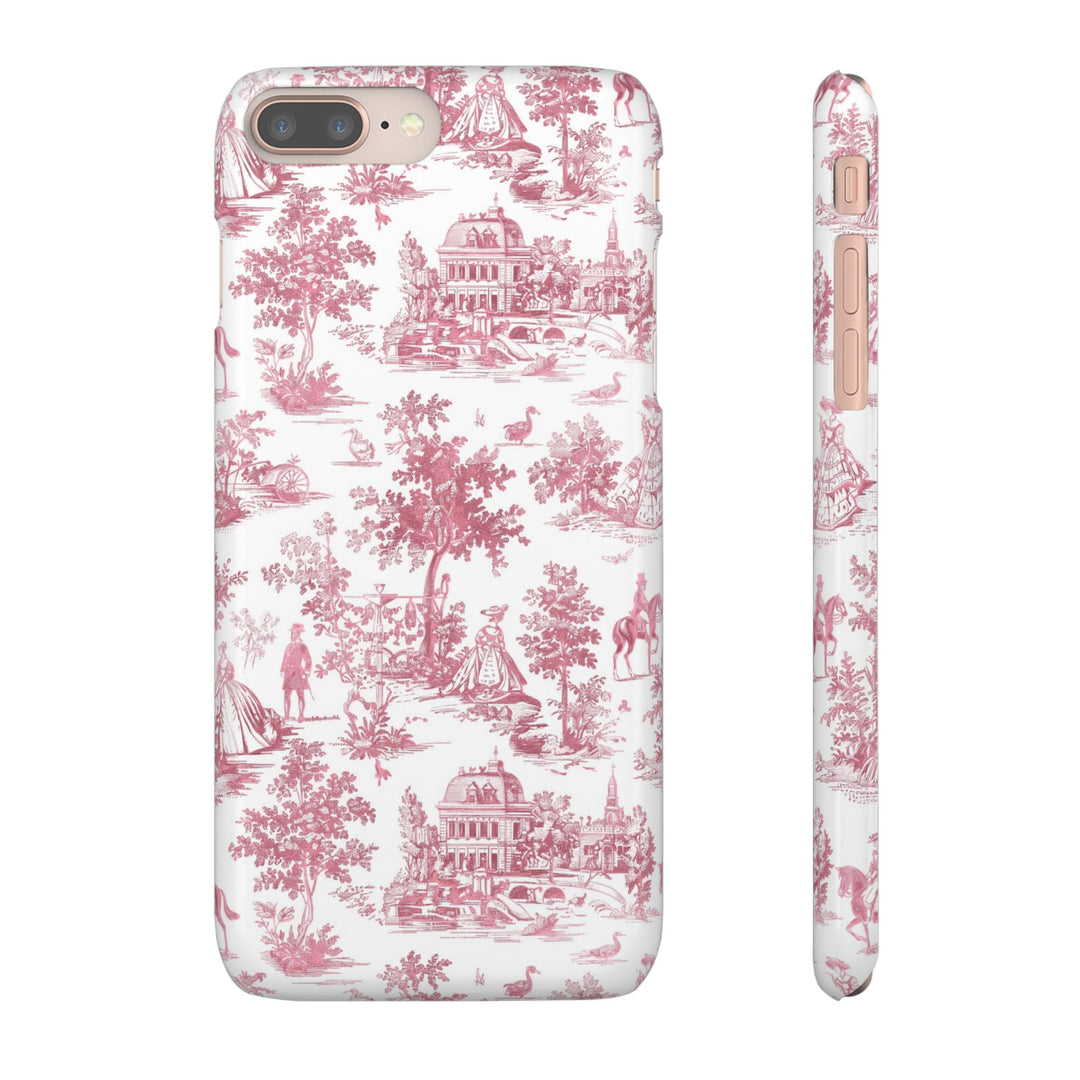 Sleek Snap Pink French Toile Cute Phone Case for iPhone 16 15 14 13 12 11 X Xs Max Xr Pro Plus Samsung Galaxy S24 S23 S22 S21 S20 Note Ultra