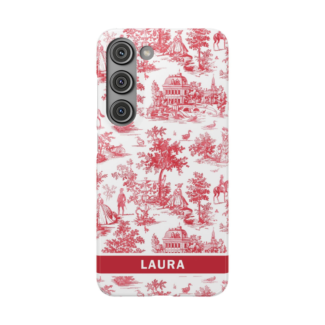 Snap French Toile Personalized Initial Custom Gift for Her Cute Phone Cases for Samsung S24, S23, S22, S21, S20, Plus and Ultra and Iphone, 16, 15, 14, 13, 12, 11. 10 - Studio40ParkLane