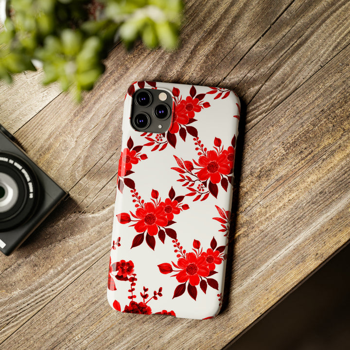 Slim Cute Phone Cases for Iphones - | iPhone 15 Case | iPhone 15 Pro Max Case, Iphone 14 Case, Iphone 14 Pro Max, Iphone 13, Red White Flowers - Studio40ParkLane