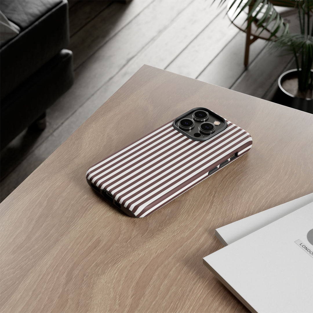 Tough Premium Brown Stripes Phone Case Gift for Her - For Apple iPhone 16 Pro Max 16e iPhone 15 Pro iPhone Iphone 14 Plus 13 Pro 12 SE XR - Studio40ParkLane