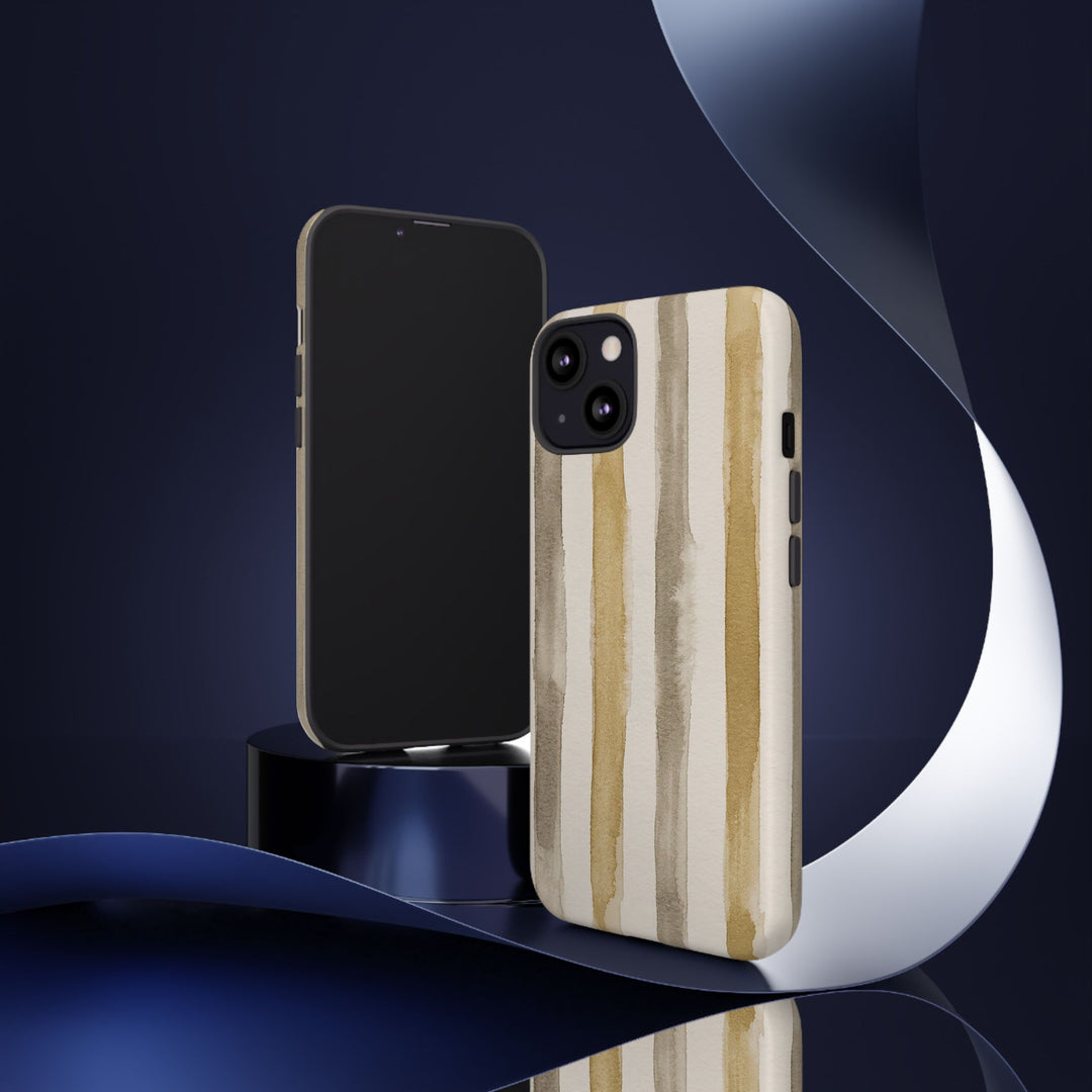 Tough Cute Brown Beige Stripes Phone Case, for IPhone 17 Pro Max | Iphone 17 Air, Iphone 16, IPhone 15, 14 13 12, Samsung Galaxy S26, S25, S24, S23 - Studio40ParkLane