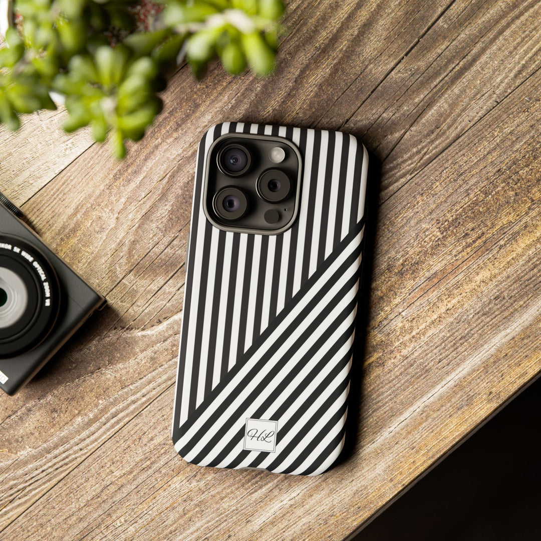 Custom Personalized Aesthetic Stripes Black White Tough Phone Case - For iPhone 17 Pro Max iPhone 16 Pro iPhone 15 Iphone 14 Plus 13 12 11 - Studio40ParkLane