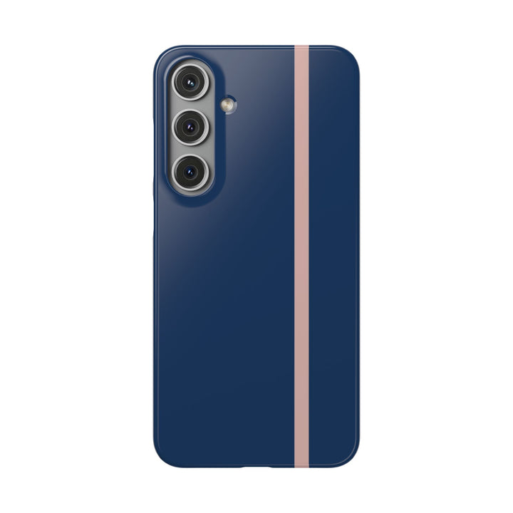 Sleek Navy Blue Pink Stripe Snap Phone Case for iPhone 18 17 16 15 14 13 Pro Max, Samsung Galaxy S26 S25 Ultra Lightweight Cute Phone Case - Studio40ParkLane