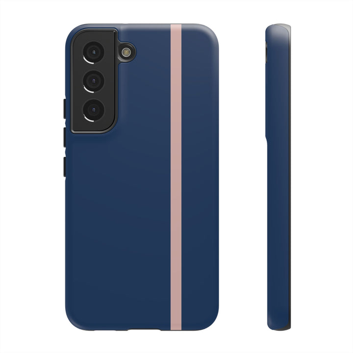 Tough Phone Case Navy Blue Orange Stripe iPhone 18 17 16 15 14 13 12 Pro Max Plus, Samsung Galaxy S26 S25 S24 Ultra Cute Preppy Sport - Studio40ParkLane