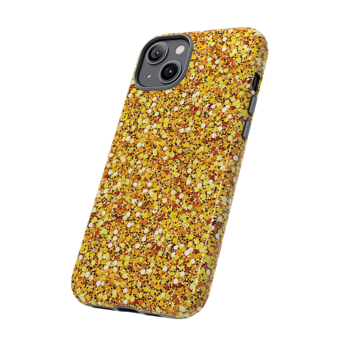 Chic Gold Faux Play on Glitter Effect Cute Phone Case, for IPhone 16 pro Max | Iphone 15, Iphone 14, IPhone 13 Case, 11 8 7, Samsung Galaxy S24, S23, S22, S21, 2 Layer Protection