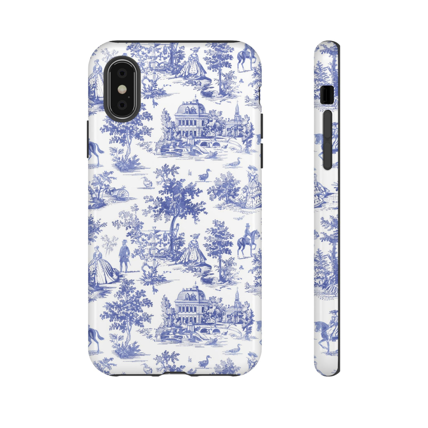 Premium Tough Blue French Toile Gift for Her Cute Phone Cases for Samsung and Iphone, 16, 15, 14, S24, S23, S22, S21, S20, Plus, Ultra, Pro