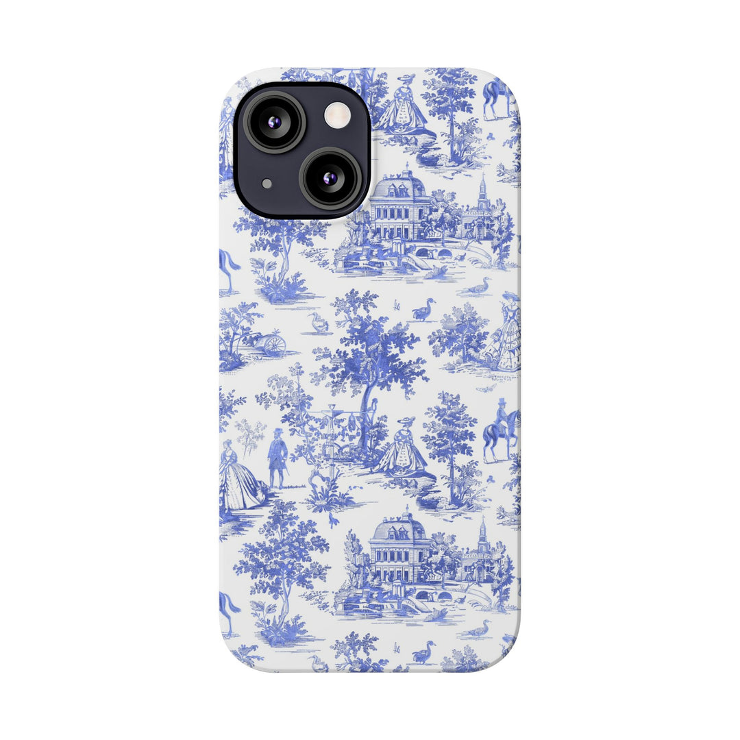 Slim Blue Vintage French Toile Cute Phone Cases for Iphone 16 Pro Max | iPhone 15 Case | iPhone 15 Pro Max Case, Iphone 14, Iphone 14 Pro Max, Iphone 13 12 11 8 7 - Studio40ParkLane