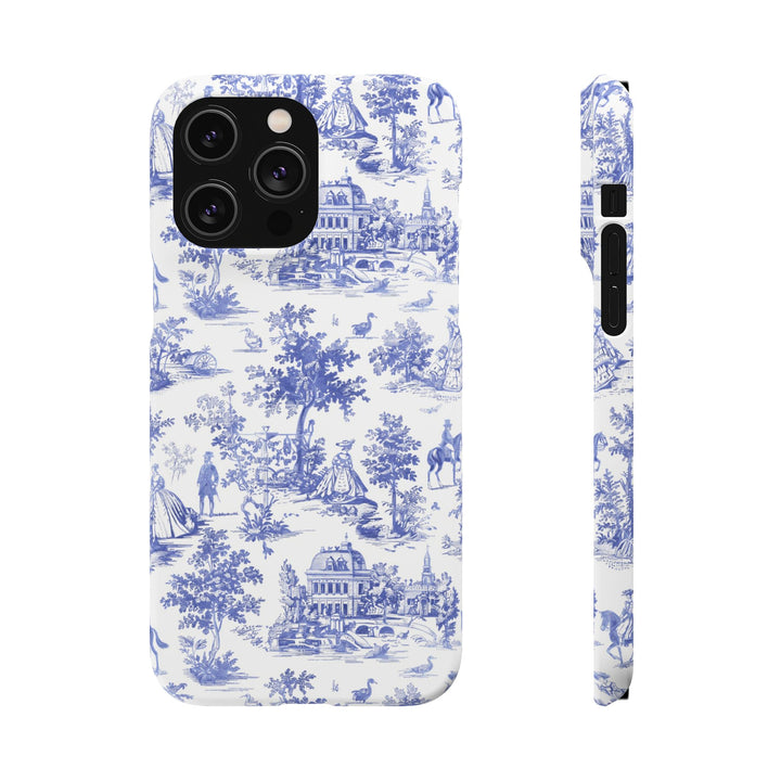 Sleek Snap Blue French Toile Cute Phone Case for iPhone 16 15 14 13 12 11 X Xs Max Xr Pro Plus Samsung Galaxy S24 S23 S22 S21 S20 Note Ultra