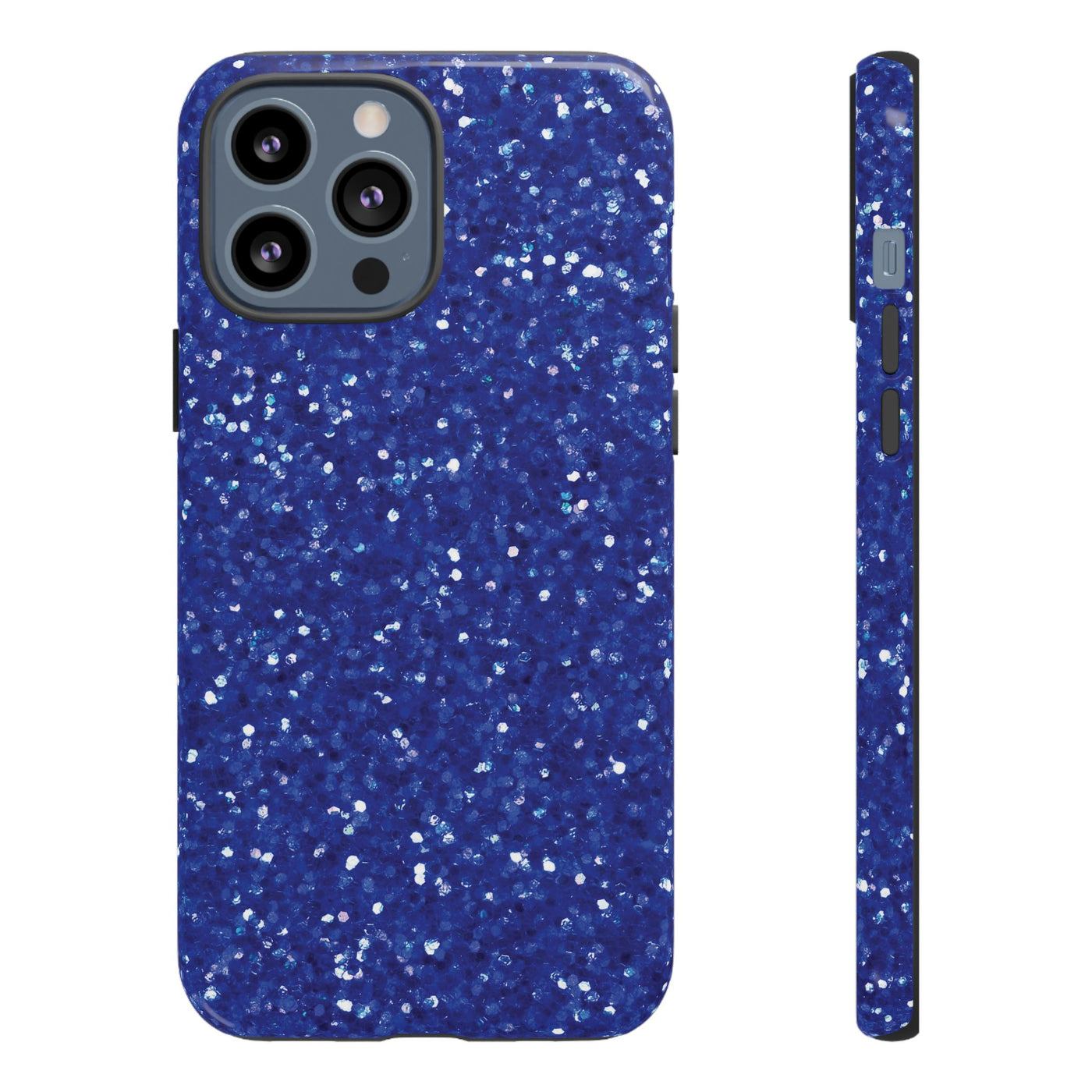 Chic Blue Faux Play on Glitter Effect Cute Phone Case, for IPhone 16 pro Max | Iphone 15, Iphone 14, IPhone 13 Case, 11 8 7, Samsung Galaxy S24, S23, S22, S21, 2 Layer Protection