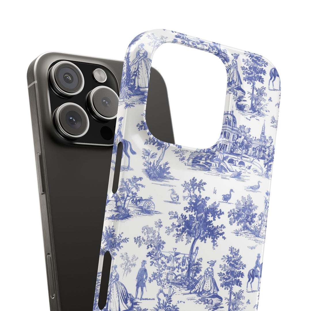 Sleek Snap Blue French Toile Cute Phone Case for iPhone 16 15 14 13 12 11 X Xs Max Xr Pro Plus Samsung Galaxy S24 S23 S22 S21 S20 Note Ultra