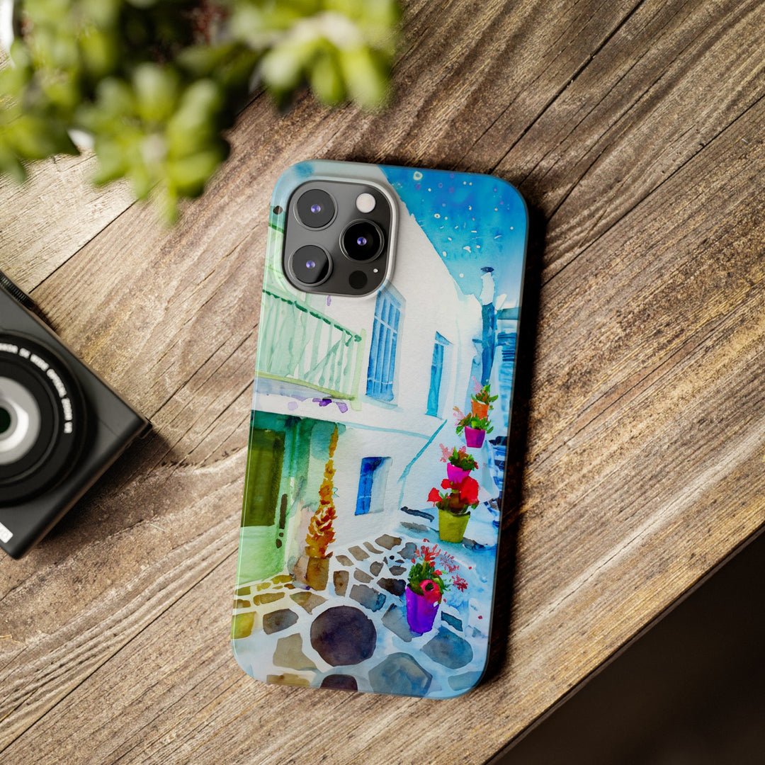 Slim Cute Phone Cases for Iphone | iPhone 15 Case | iPhone 15 Pro Max Case, Iphone 14, Iphone 14 Pro Max, Iphone 13, Colorful Greek Alley Watercolor - Studio40ParkLane