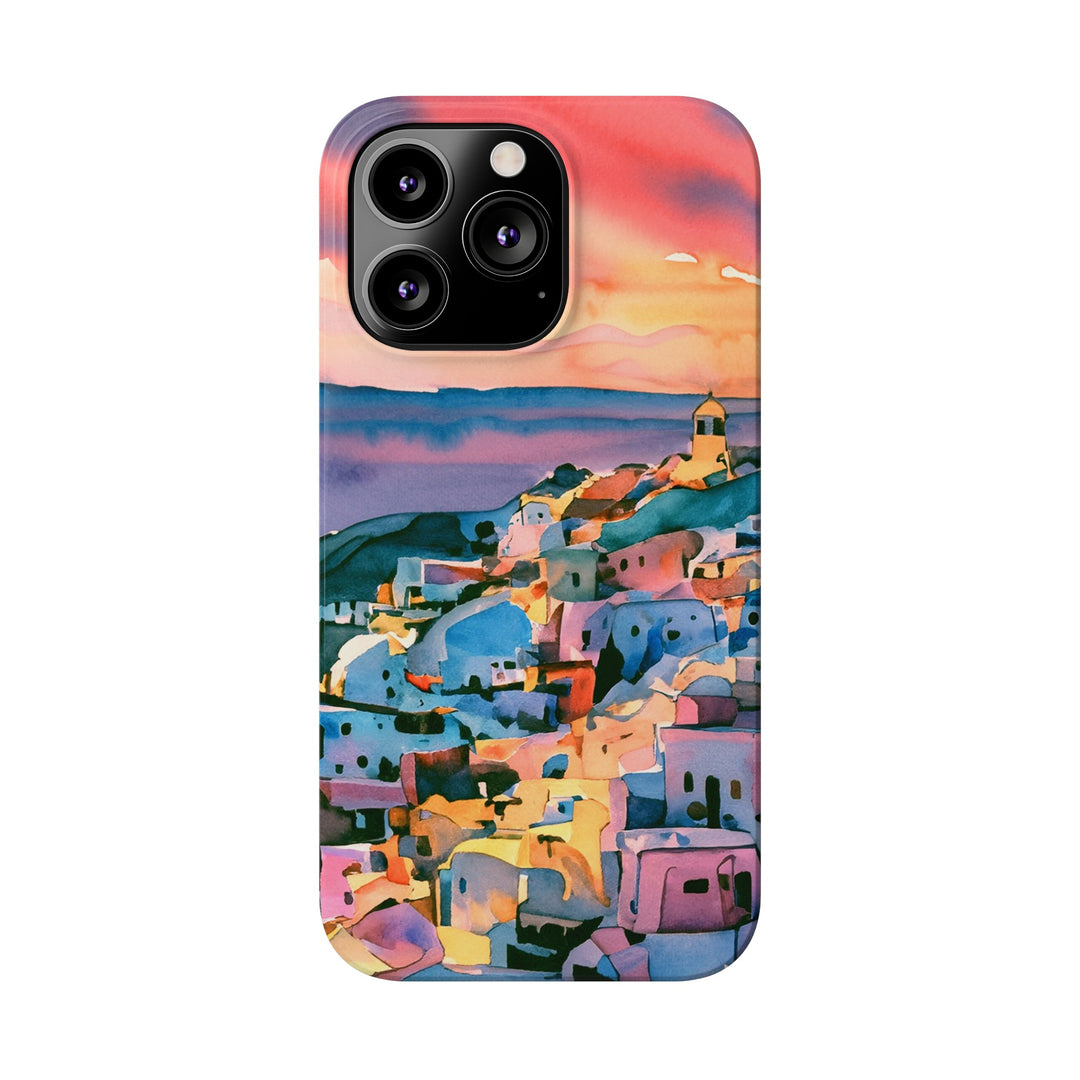 Slim Cute Phone Cases for Iphone | iPhone 15 Case | iPhone 15 Pro Max Case, Iphone 14, Iphone 14 Pro Max, Iphone 13, Colorful Greek House Watercolor - Studio40ParkLane