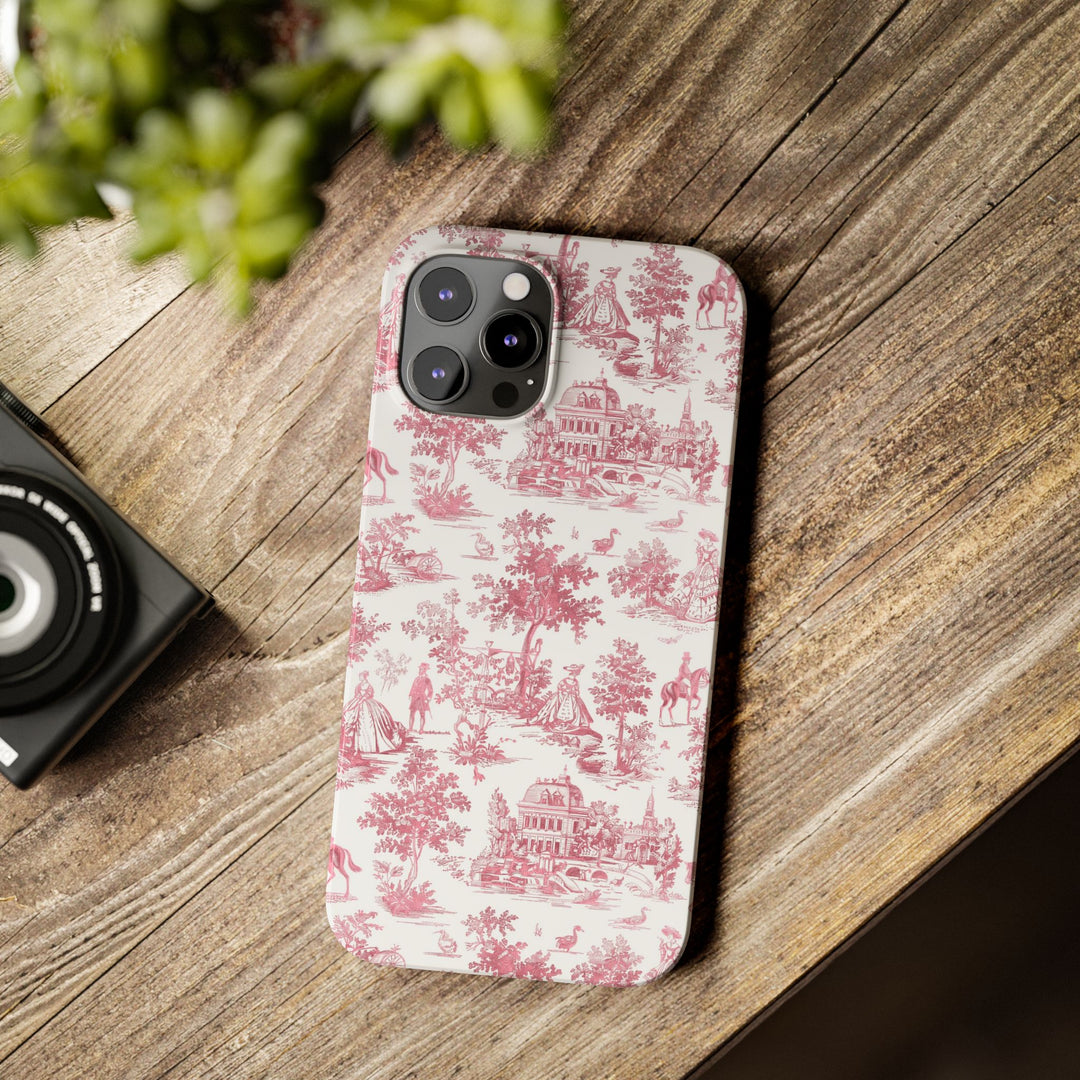 Slim Pink Vintage French Toile Cute Phone Cases for Iphone 16 Pro Max | iPhone 15 Case | iPhone 15 Pro Max Case, Iphone 14, Iphone 14 Pro Max, Iphone 13 12 11 8 7 - Studio40ParkLane